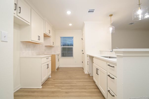 Interior, Kitchen, Pendant Lights, Recessed Lighting, Wood Texture Flooring