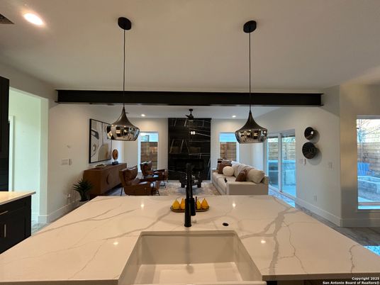 Dining room, Fireplace, Interior, Living room, Pendant Lights, Recessed Lighting