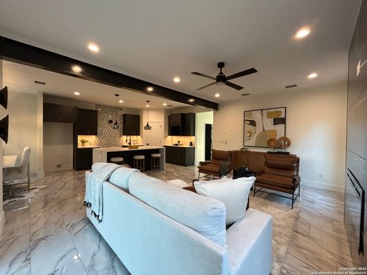 Interior, Kitchen, Living room, Marble, Pendant Lights, Recessed Lighting