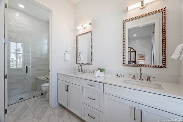 Bathroom, Dual Sink Vanities, Glass Shower, Interior, Recessed Lighting