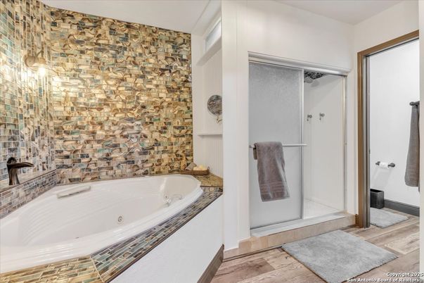 Bathroom, Glass Shower, Interior, Wood Texture Flooring