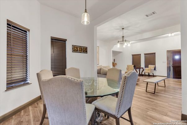 Dining room, Interior, Pendant Lights, Wood Texture Flooring