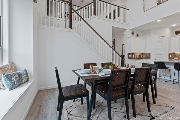 Dining room, Interior, Recessed Lighting, Wood Texture Flooring