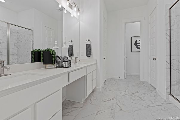 Bathroom, Dual Sink Vanities, Interior, Marble, Marble Walls