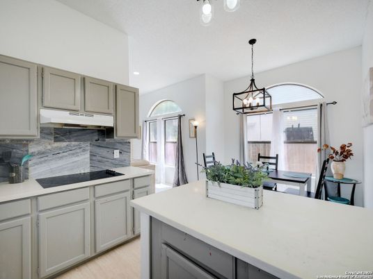Dining room, Interior, Kitchen, Pendant Lights, Recessed Lighting, Wood Texture Flooring