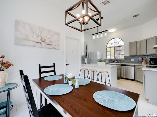 Dining room, Interior, Kitchen, Pendant Lights, Stainless Steel Appliances