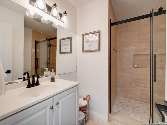 Bathroom, Glass Shower, Interior, Wood Texture Flooring