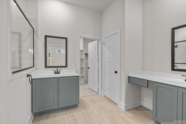Bathroom, Dual Sink Vanities, Interior, Wood Texture Flooring