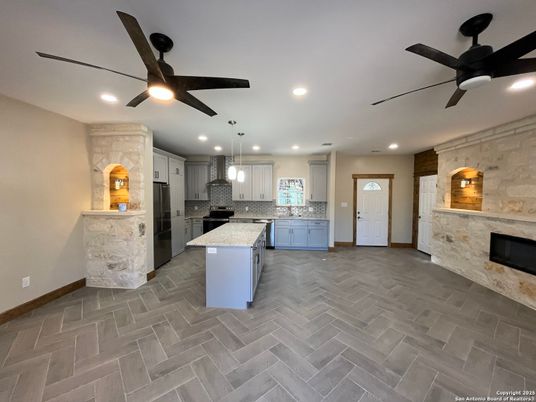 Interior, Kitchen, Pendant Lights, Recessed Lighting, Wood Texture Flooring