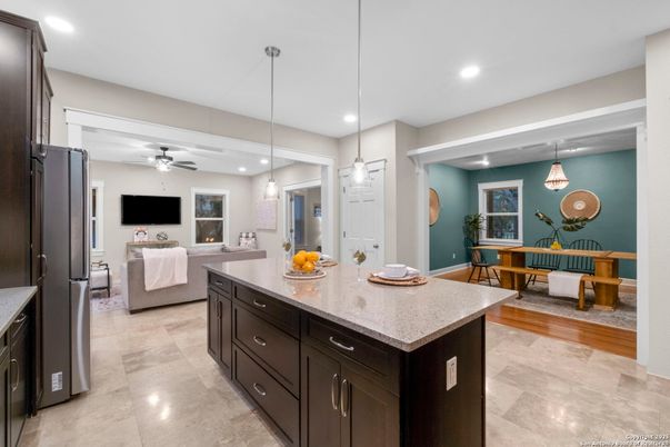 Dining room, Interior, Kitchen, Living room, Pendant Lights, Recessed Lighting, Wood Texture Flooring