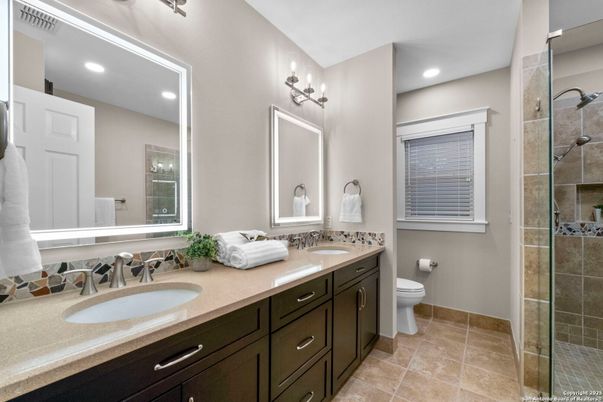 Bathroom, Dual Sink Vanities, Glass Shower, Interior, Recessed Lighting