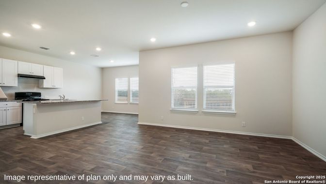 Empty room, Interior, Kitchen, Recessed Lighting, Wood Texture Flooring