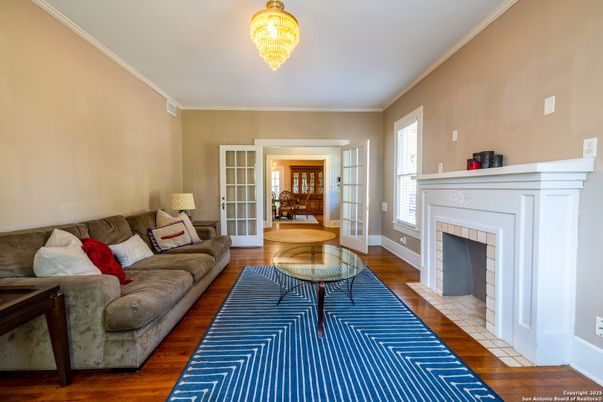 Chandelier, Fireplace, Interior, Living room, Wood Texture Flooring