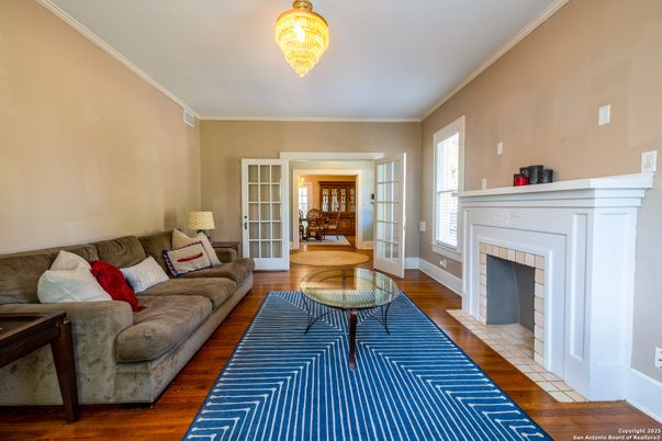 Chandelier, Fireplace, Interior, Living room, Wood Texture Flooring