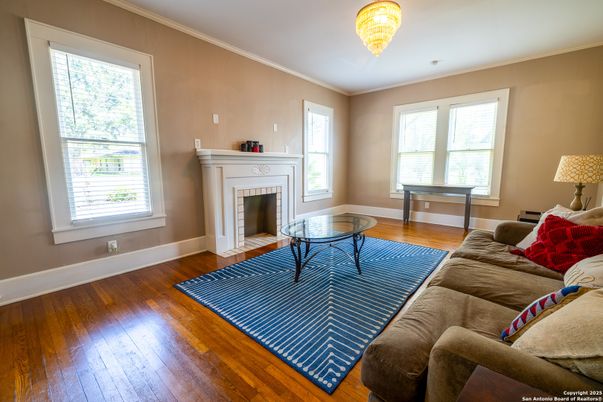 Chandelier, Fireplace, Interior, Living room, Wood Texture Flooring