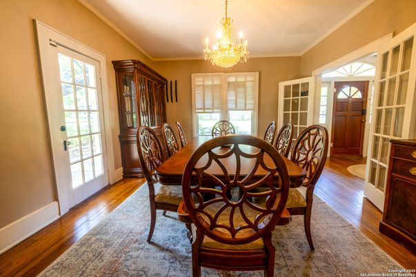 Chandelier, Dining room, Interior, Wood Texture Flooring