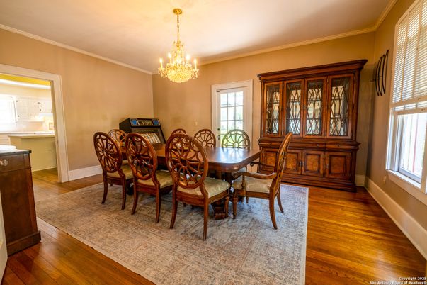 Chandelier, Dining room, Interior, Wood Texture Flooring
