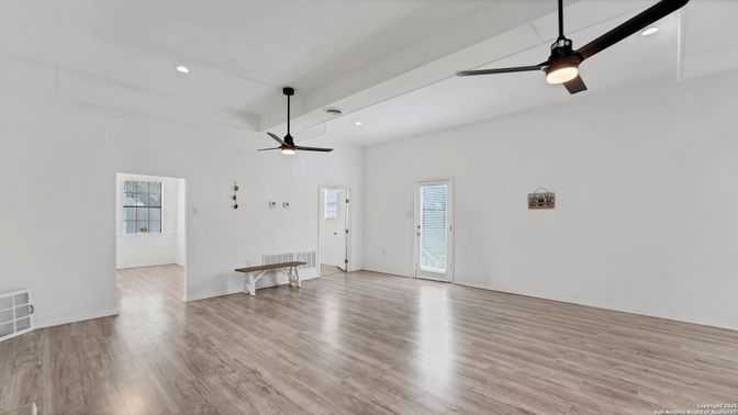 Empty room, Interior, Recessed Lighting, Wood Texture Flooring