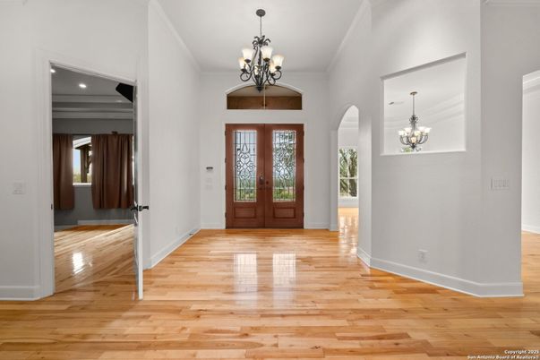Chandelier, Interior, Recessed Lighting, Wood Texture Flooring