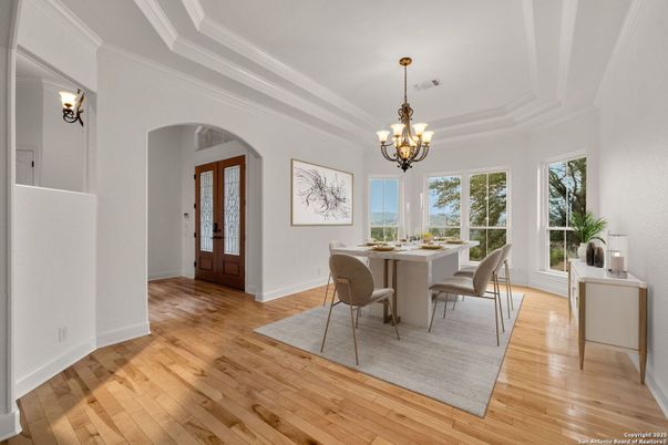 Chandelier, Dining room, Interior, Wood Texture Flooring