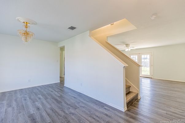 Chandelier, Empty room, Interior, Wood Texture Flooring