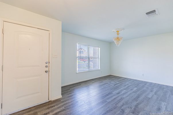 Chandelier, Empty room, Interior, Wood Texture Flooring