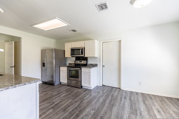 Interior, Kitchen, Stainless Steel Appliances, Wood Texture Flooring