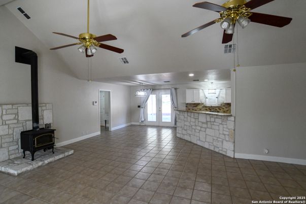 Empty room, Fireplace, Interior, Kitchen, Stone Walls