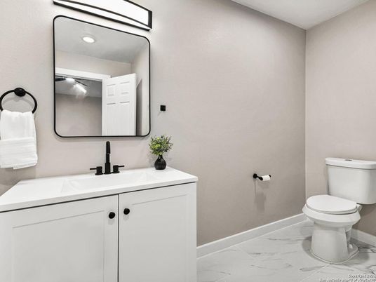 Bathroom, Dual Sink Vanities, Interior, Marble, Recessed Lighting