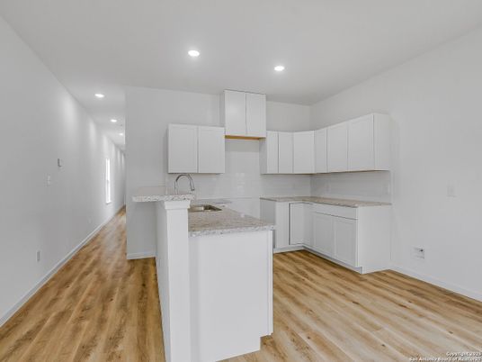 Interior, Kitchen, Recessed Lighting, Wood Texture Flooring