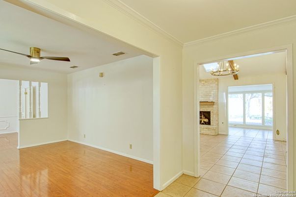 Chandelier, Empty room, Fireplace, Interior, Wood Texture Flooring