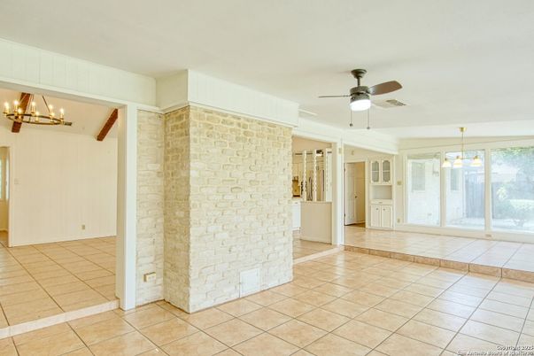 Empty room, Interior, Pendant Lights, Stone Walls