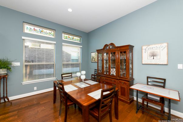 Dining room, Interior, Recessed Lighting, Wood Texture Flooring