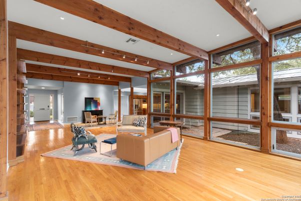 Interior, Living room, Recessed Lighting, Wooden Beams, Wood Texture Flooring