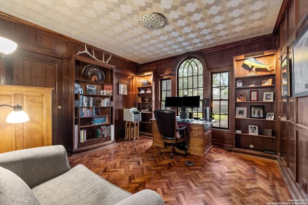 Home Office, Interior, Wood Texture Flooring, Wooden Walls