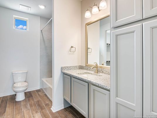 Bathroom, Interior, Recessed Lighting, Wood Texture Flooring