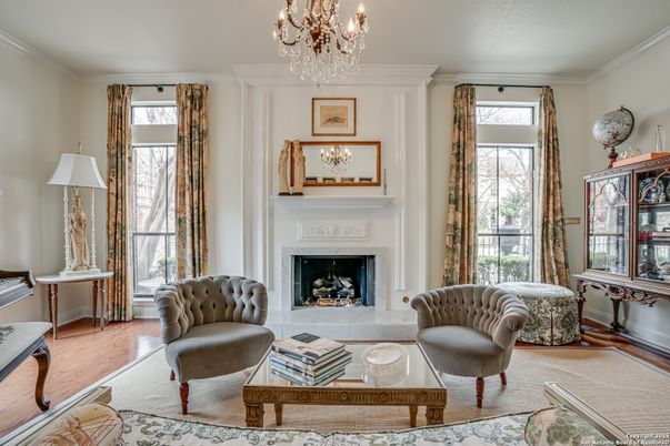 Chandelier, Fireplace, Interior, Living room, Wood Texture Flooring