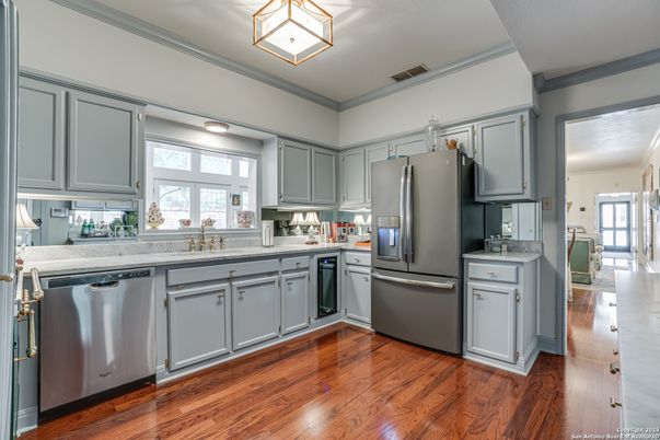 Interior, Kitchen, Stainless Steel Appliances, Wood Texture Flooring