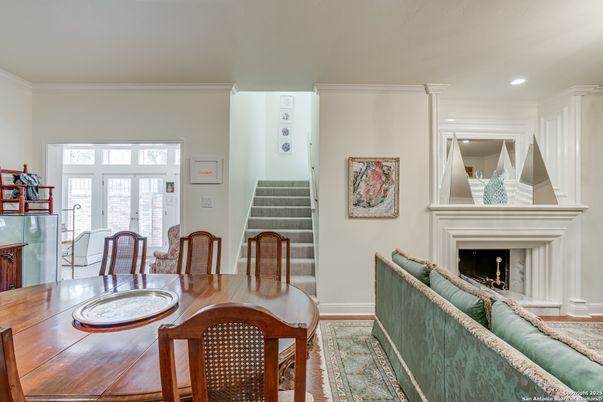 Dining room, Fireplace, Interior, Recessed Lighting