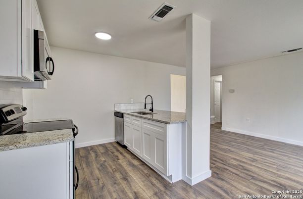 Interior, Kitchen, Recessed Lighting, Wood Texture Flooring