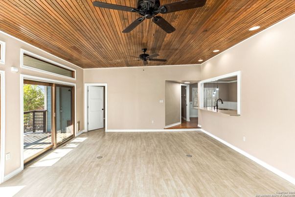 Empty room, Interior, Recessed Lighting, Wooden Ceilings, Wood Texture Flooring