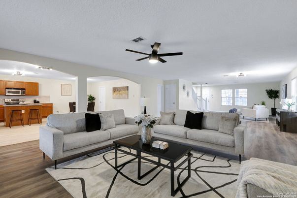 Interior, Kitchen, Living room, Stainless Steel Appliances, Wood Texture Flooring