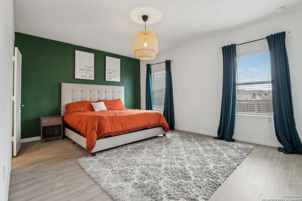Bedroom, Chandelier, Interior, Wood Texture Flooring