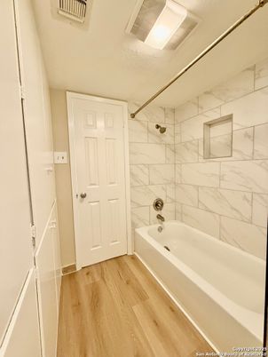 Bathroom, Interior, Marble Walls, Wood Texture Flooring