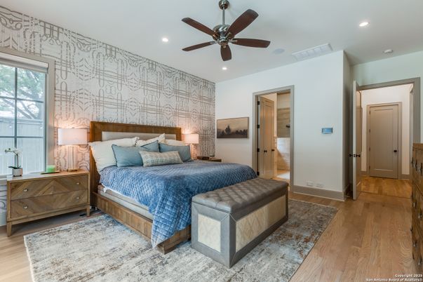Bedroom, Interior, Recessed Lighting, Wood Texture Flooring