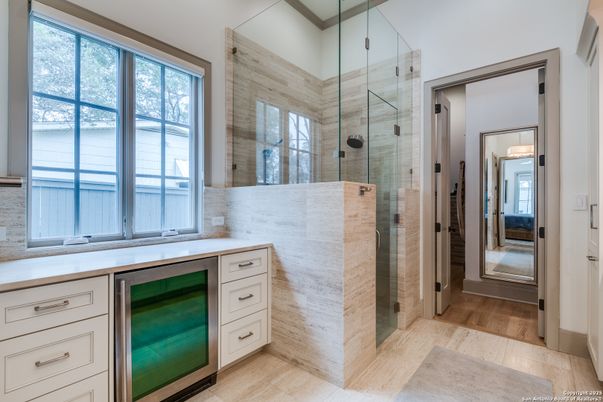 Bathroom, Glass Shower, Interior, Wood Texture Flooring