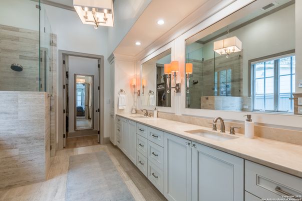 Bathroom, Dual Sink Vanities, Glass Shower, Interior, Recessed Lighting