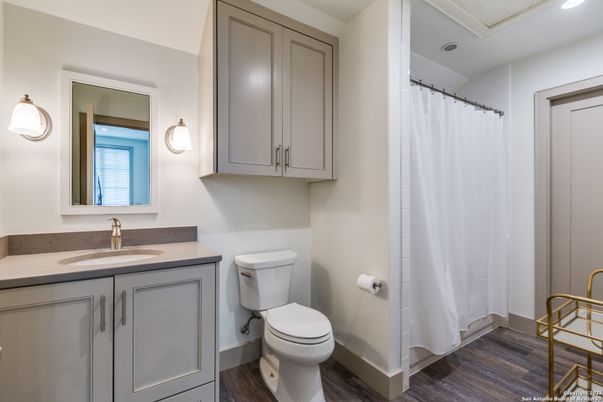 Bathroom, Interior, Recessed Lighting, Wood Texture Flooring