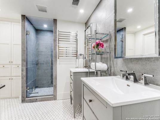 Bathroom, Dual Sink Vanities, Glass Shower, Interior, Recessed Lighting
