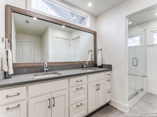 Bathroom, Dual Sink Vanities, Glass Shower, Interior, Recessed Lighting